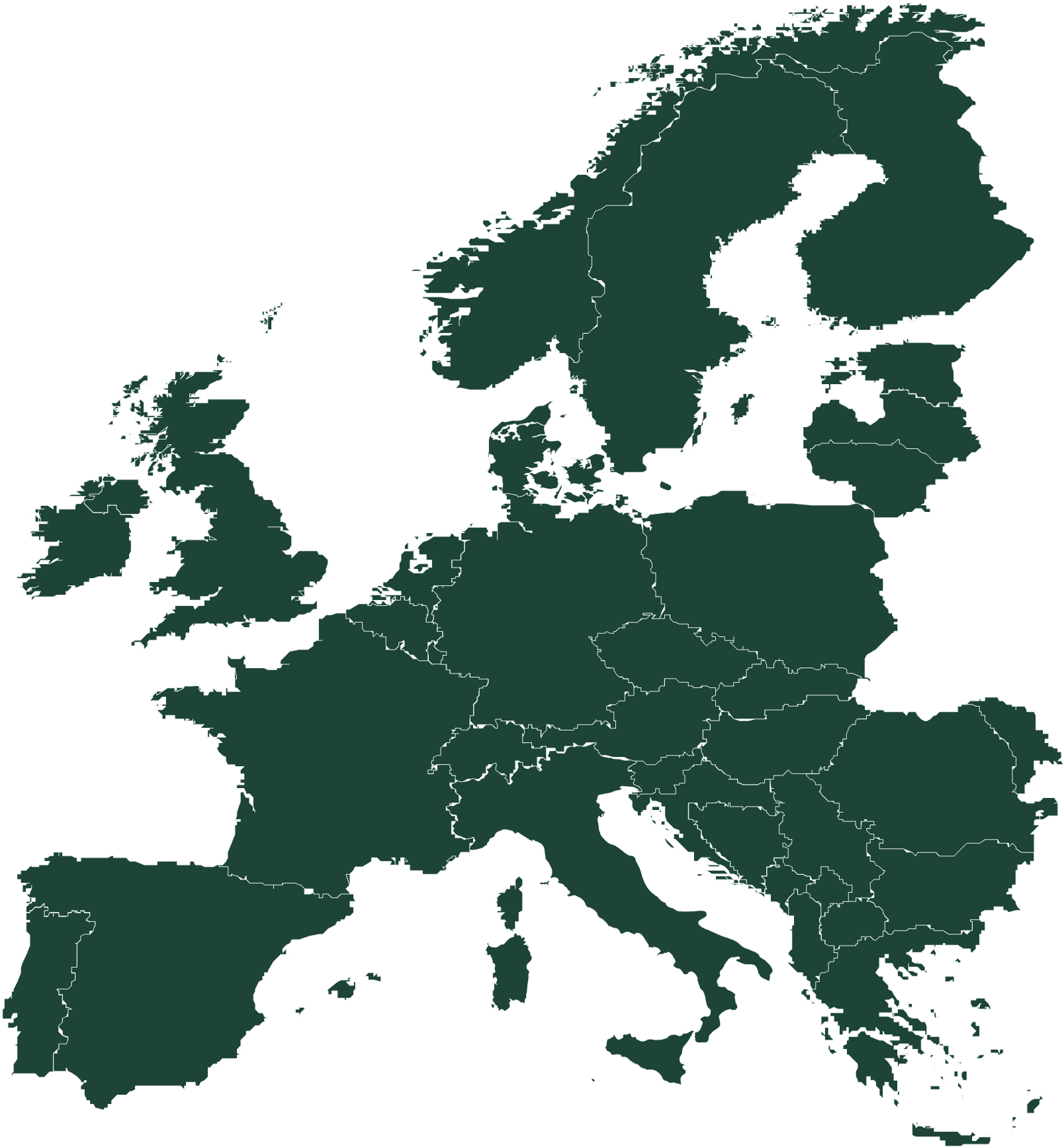 Map of European countries covered by Ryggo